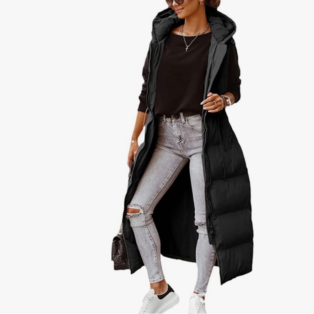 Long Quilted Puffer Hooded Vest